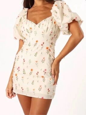 Petal & Pup Cream Mini Dress with Pink & Orange Floral Print
